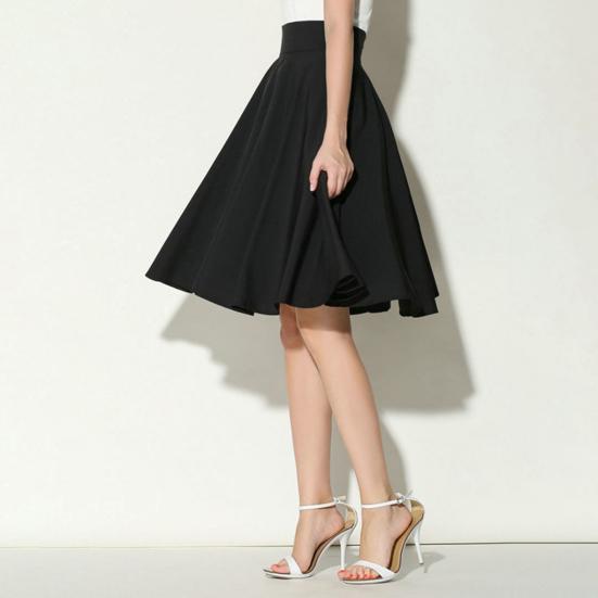 Women Skirt Elastic High Waist A-Line Style Skirt Solid Color Large Hem Skater