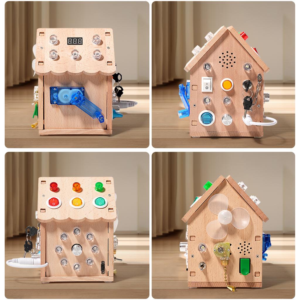 Wooden Led Light Sound And Light Busy House Mechanism Unlocking Power Switch Children'S Montessori Early Education Educational Toys