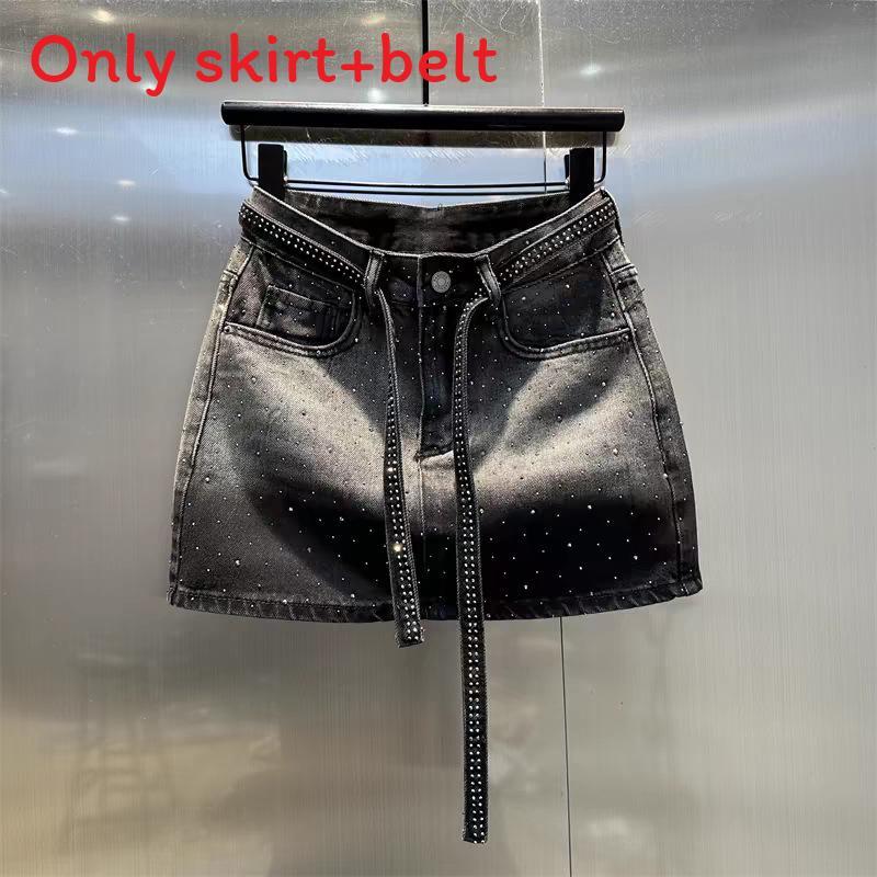 Vintage Denim Pencil Skirt With Flashing Design And Stretch For Summer Chic Women