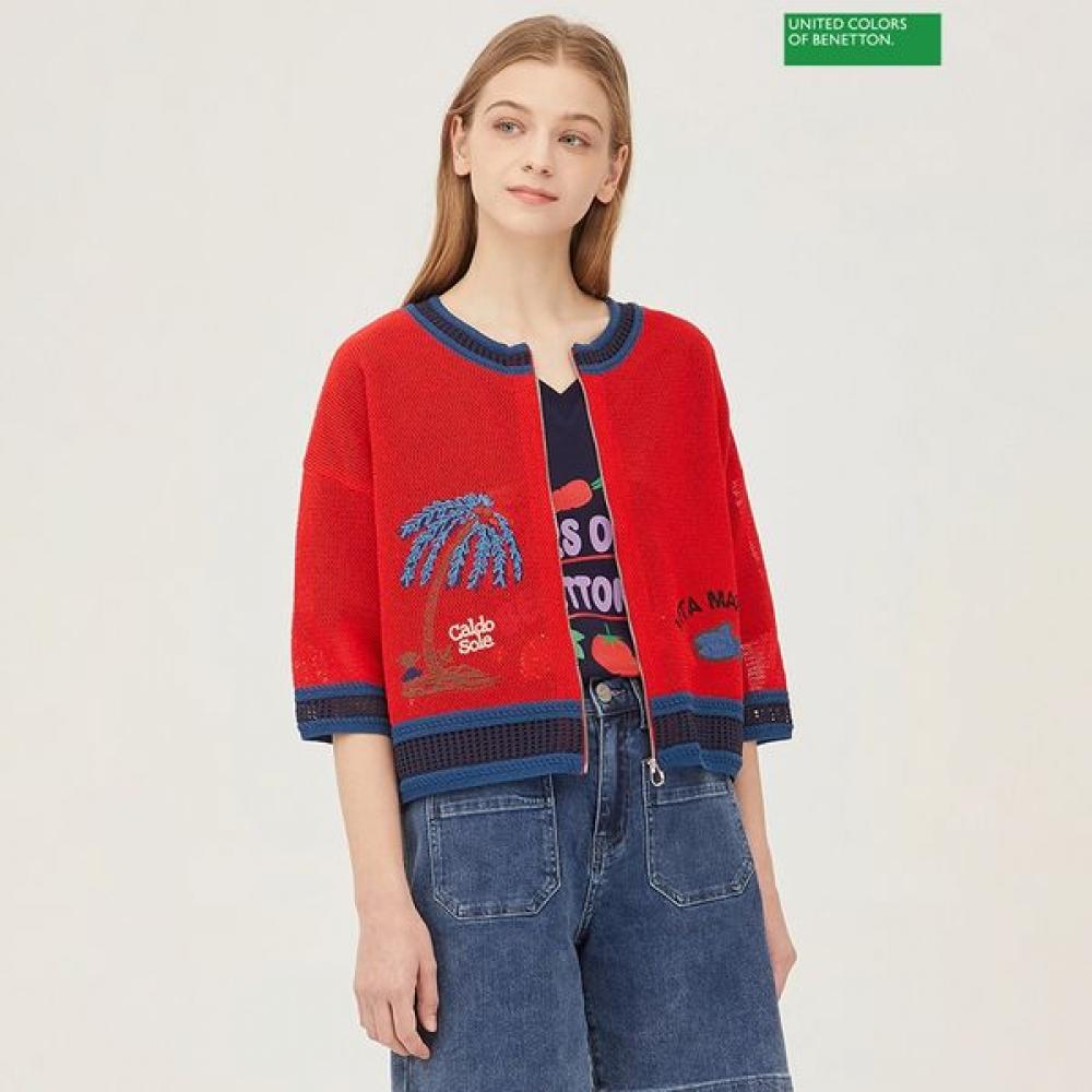 Benetton Benetton Вязаная Толстовка на Молнии с Круглым Принтом Пальмы Bakcb2531