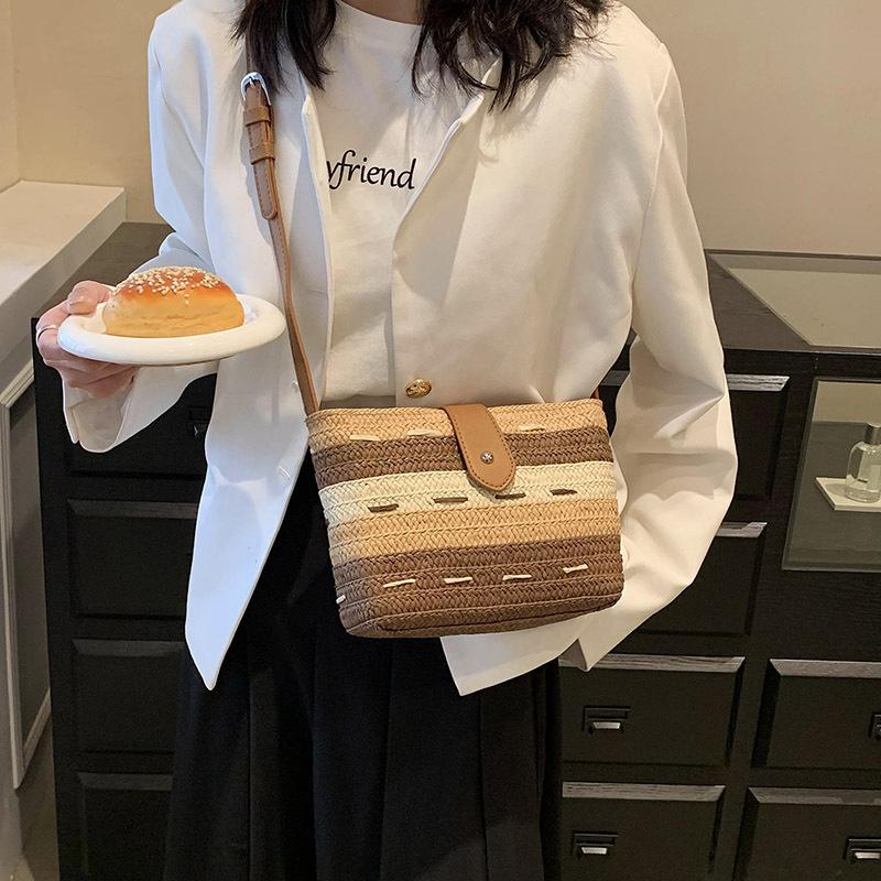 Yogodlns Летняя пляжная плетеная сумка через плечо, соломенная плетеная сумка через плечо, сумка из рафии, дорожная сумка-саквояж из ротанга ручной работы в стиле бохо