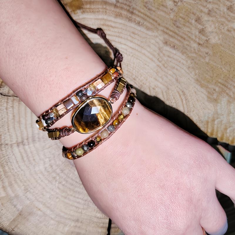 Богемный Натуральный Камень Тигровый Глаз Ручной Работы Плетеный Браслет Модный Креативный Унисекс для Повседневной Носки Вечеринки Отпуска Карнавала