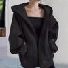 Autumn Spring Women Coat Hooded Drawstring Long Sleeves Pockets Zip-up Elastic Cuff Hem Loose Sport Hoodie Casual Daily Wear Jacket