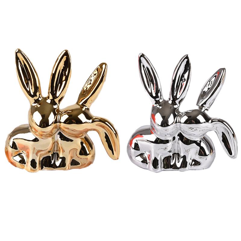 1PC Ceramic Ornament Home Decor Ceramic Landscape Accessories Rabbit Gold Double Eared Rabbit Valentine'S Day Multicolour