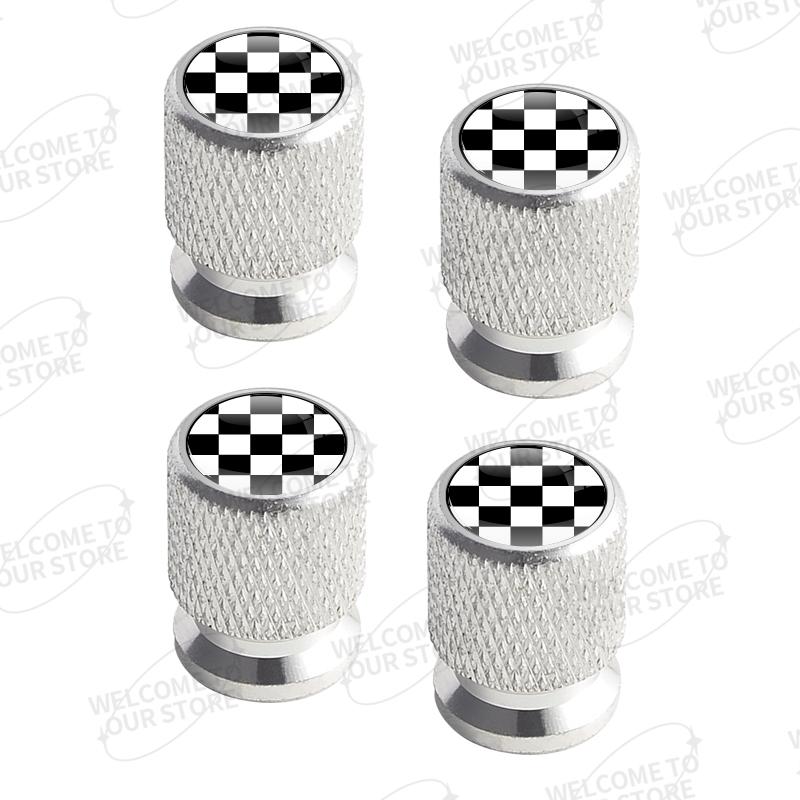 Aluminum For Fashion Black White Checkered Chessboard Logo 4pcs Car Motorcycle Decor Wheel Tire Valve Caps Stem Cover Accessorie