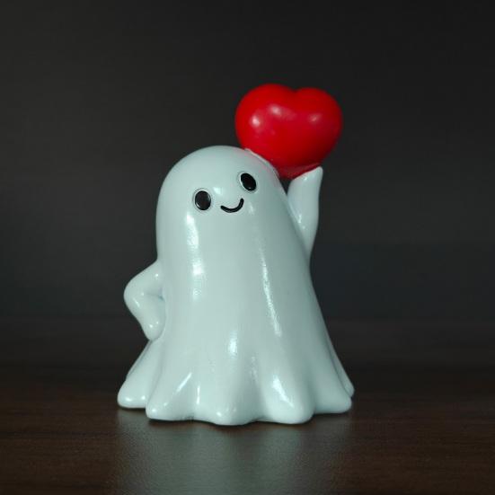 Halloween Ghost Figurine Cute Ghost Holding Heart/Pumpkin Statue Desktop Small Resin Ghost Ornament for Home Office Kitchen Tabletop Decor