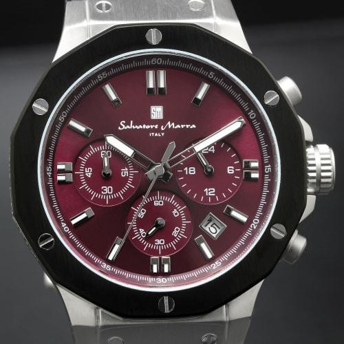 Salvatore Mara Watch Men's Chronograph 10 ATM Water Resistant Leather Strap Business 20th Anniversary Limited Model Silver Purple Black SM18117-SSPL