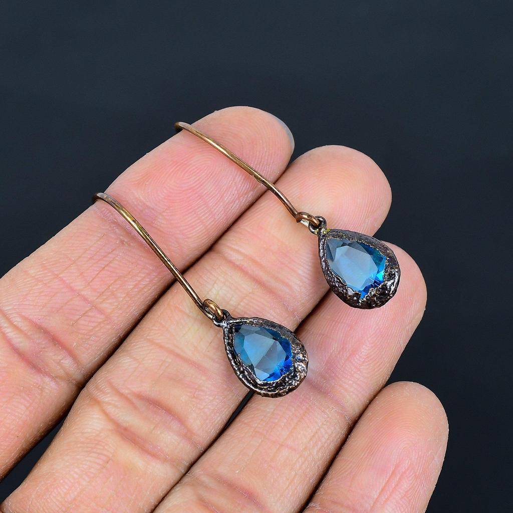 Blue Topaz Earrings, Copper Electroformed Gemstone Jewelry, Handmade Earrings, For Thanksgiving