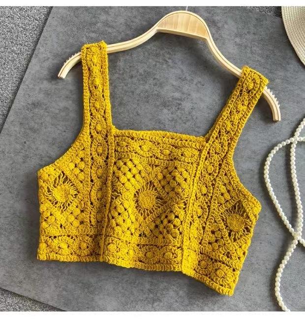 Богемный вязаный ажурный жилет, женский летний прямой накидка, свободный кружевной жилет без рукавов с U-образным вырезом