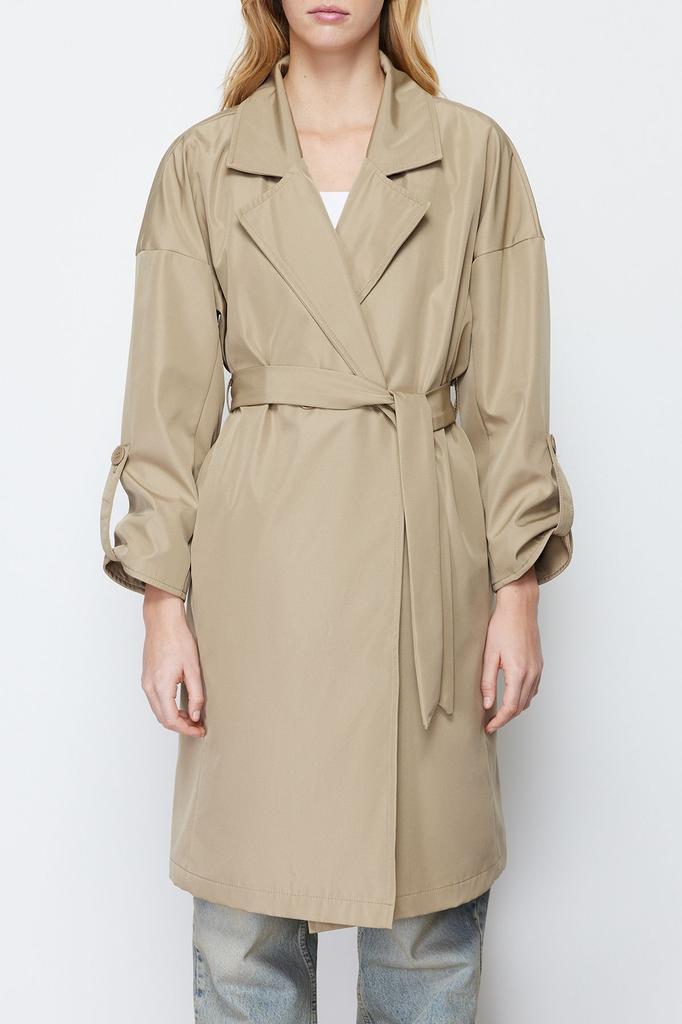 Women's Fashion Light Khaki Oversize Belted Water Repellent Long Trench Coat