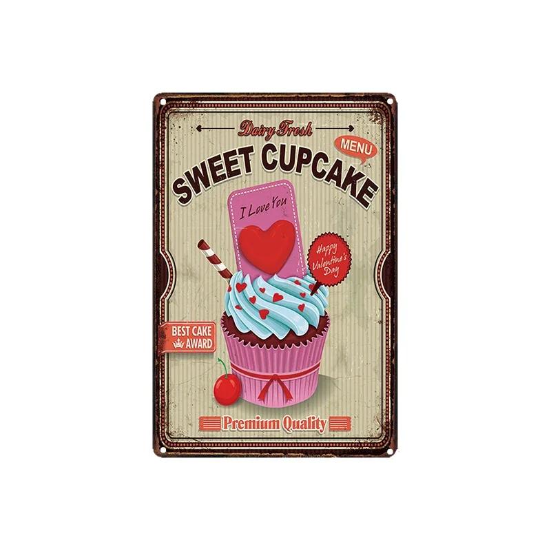 Cupcake Hot Dog Ice Cream Burger Tin Signs Metal Plate Iron Paintings Kitchen Dessert Shop Retro Shabby Wall Decor Tin Plaques