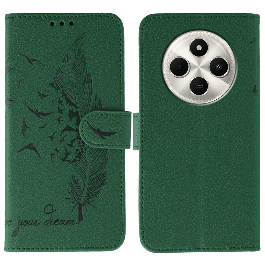 Phone Case For Xiaomi Poco C75 4G/Poco M7 5G/Redmi 14C 4G/14R 5G Feather Imprint PU Leather Wallet Cover