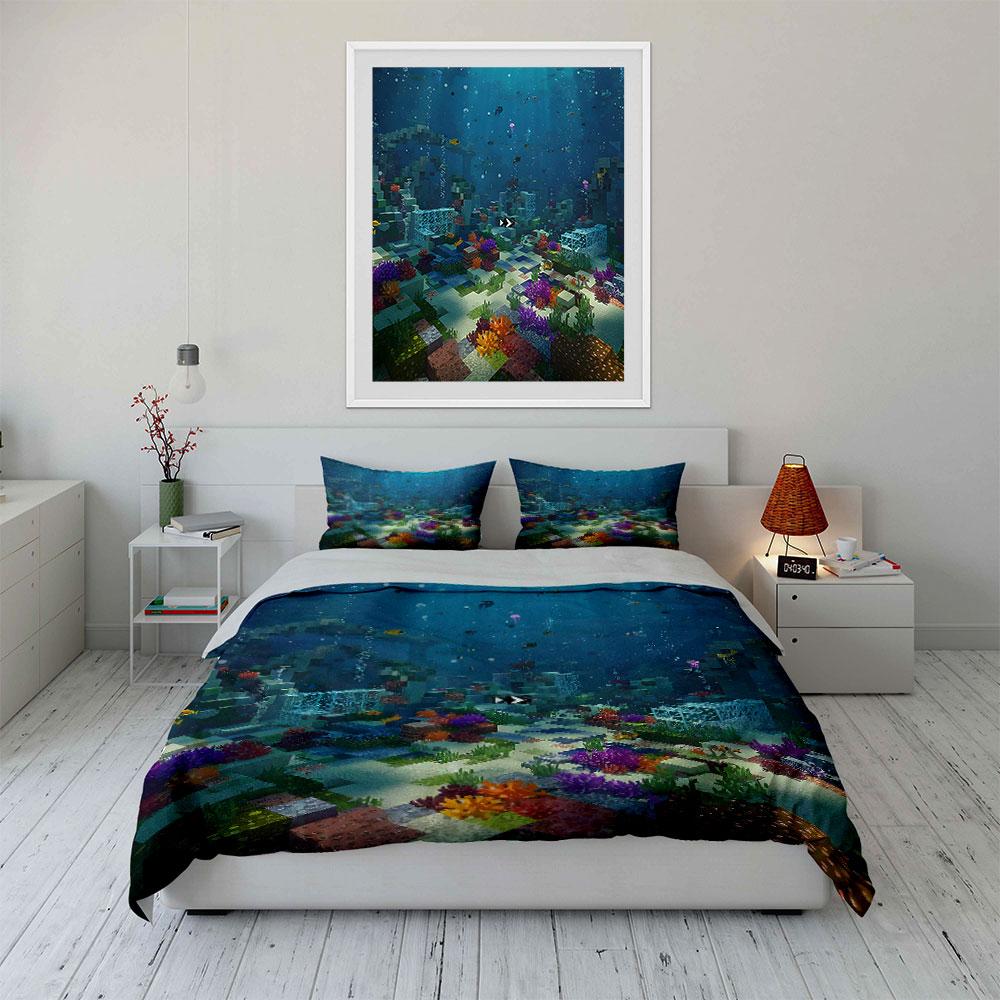 Underwater scene with coral. Bedding sets Duvet cover sets Duvet covers Pillowcases(1 * Duvet Cover 2 * Pillowcases without duvet insert)