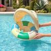 Baby Pool Float with Canopy Vintage Striped Inflatable Swim Ring with Safety Seat