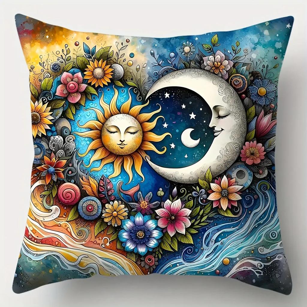 Star Sky Moon Flower Design Digital Printing Pillow Cover Short Plush Suitable Living Rooms Bedrooms Sofas Throw Cushion Cover