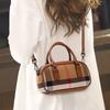 European and American Leather Women's Bag Trendy New Style Plaid Plaid Bag Cowhide Small Square Bag Mobile Phone Bag Crossbody Bag