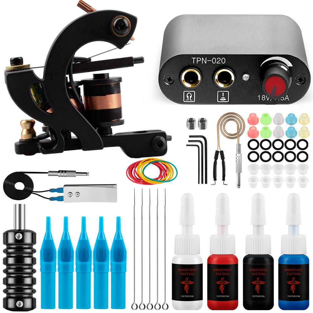 Набор катушек для татуировки PHOENIXY с 4 цветами чернил для татуировки, профессиональная катушка, лайнер для татуировки, шейдер, инструменты для татуировки, комплект принадлежностей для татуировки