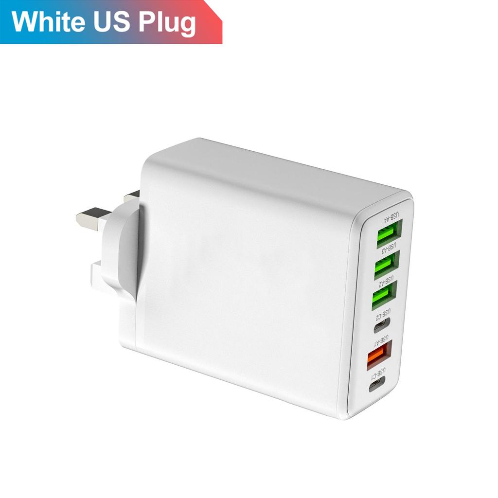3.1A Multi-Port Charger: 2 Type-C PD + 4 USB for Mobile Phones - Travel-Friendly Charging Hub