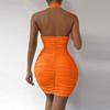 Women Dress Halter Ruched Sleeveless Mini Dress Summer Female Hollow Out Backless Sexy Dress Club Party Bodycon Dress