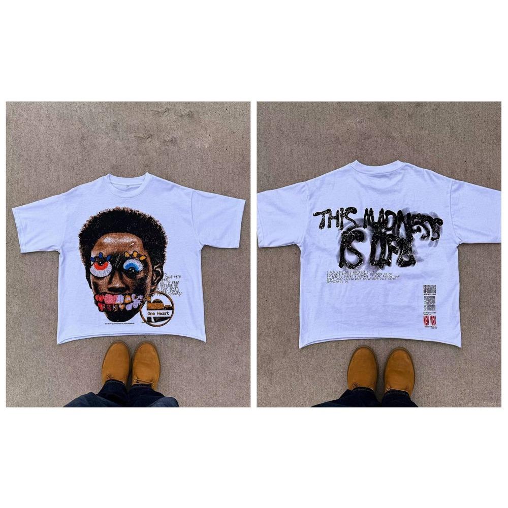 Новая футболка с принтом европейских и американских персонажей из мультфильмов для мужчин Y2k Harajuku повседневная свободная футболка из чистого хлопка с коротким рукавом