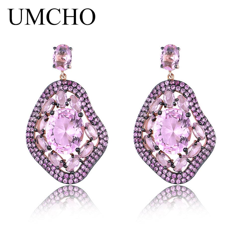 Umcho Серьги-капли Created Nano Pink Morganite, роскошные серьги из стерлингового серебра 925 пробы