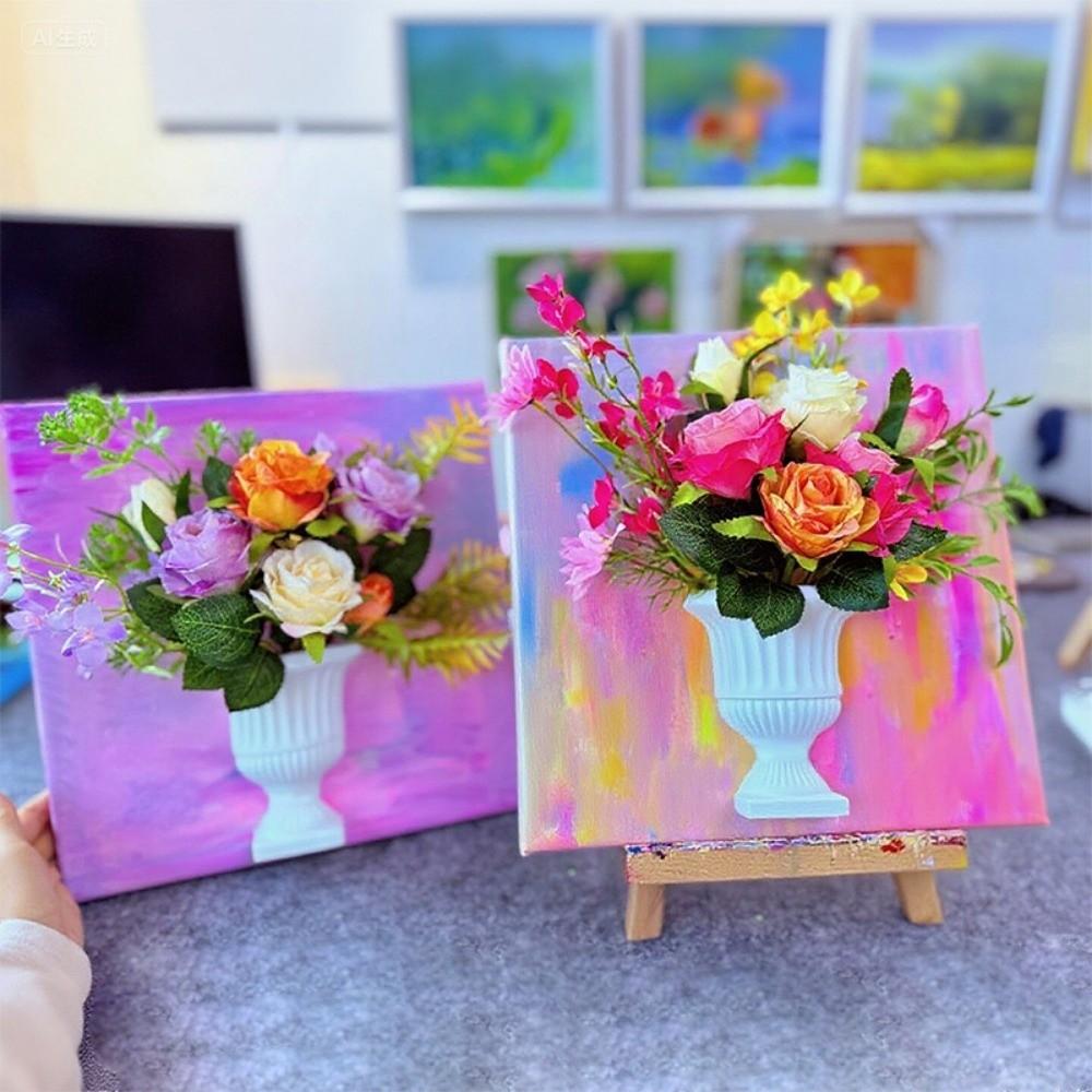 New French Oil Painting Half Wall Vase White Hand-Painted Flower Arrangement Vase DIY Half Wall Flower Pot Home Decoration