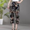 Summer Middle-aged and Elderly Women's Pants Ice Silk Cool Pants Loose Plus Size Floral Pants Elastic Waistband Cropped Pants Casual Pants