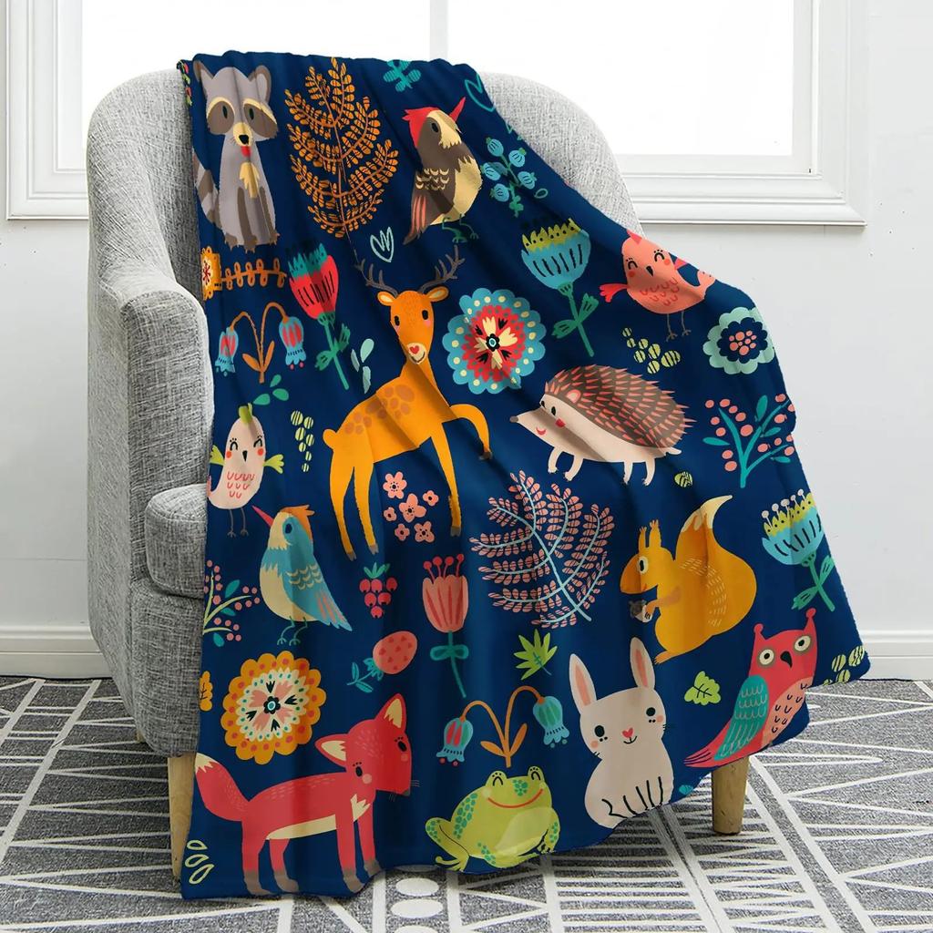 Cute Fox Blanket Cartoon Forest Animal Print Blanket Soft Warm Blanket Children Adult Gift Blanket