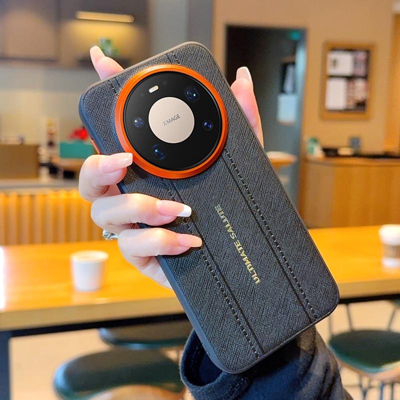 Luxury Suture Pattern Matte PU Leather Metal Lens Back Case for Huawei Mate 80 Pro Max / 60 70 80 Pro / Pro+ Shockproof Cover