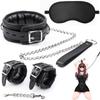 Sexyhot Collar Human SM Lead Handcuffs Blindfold 3 Piece Set Thick PU No Pain SM Neck Shackles Handcuffs Training Restraint Metal Chain SM Goods