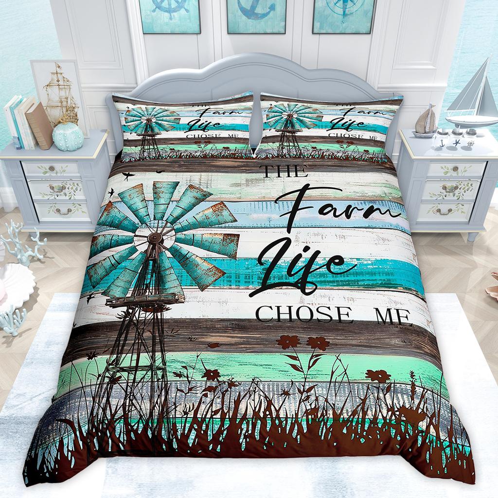 Comforter Homewish Rustic Farmhouse Retro Windmill Old Barn Door Bedding Set Vintage Lodge Cabin Comforter Set