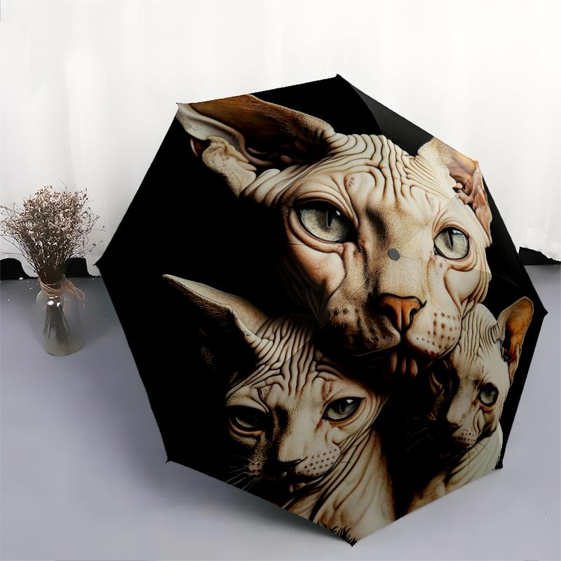 Узор с черной бесшерстной кошкой, автоматический складной зонт, портативная и складная конструкция, 8 спиц, рождественский или день рождения подарок.