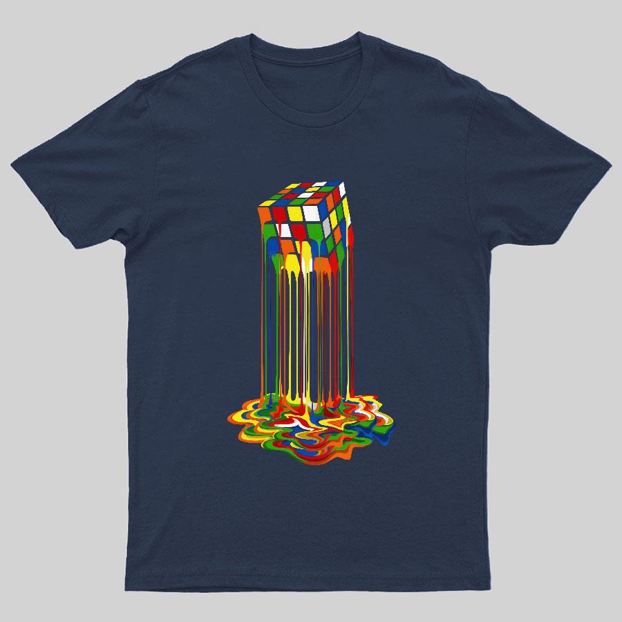 Rainbow Abstraction melted rubix cube Geeky T-Shirt