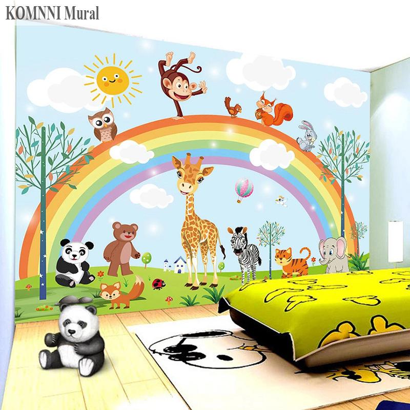 3D ручная роспись мультфильм настенная роспись Радужные животные детский сад детская комната спальня обои стикер домашний декор