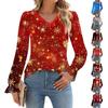 Women's Fashion Casual Long Sleeve Printed V-Neck Trumpet Sleeve Pullover Top