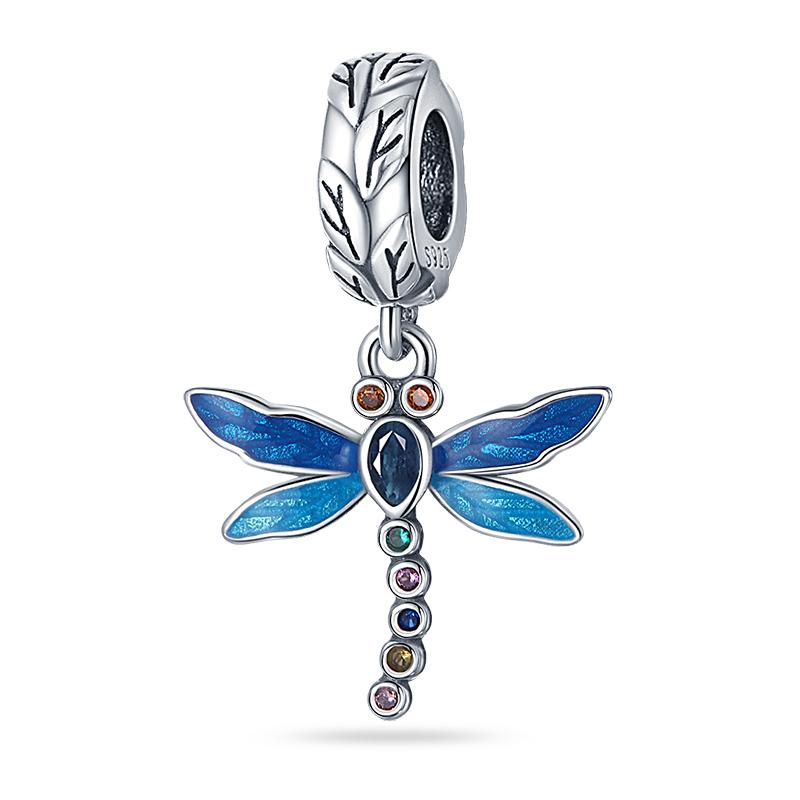 925 Silver Gem Butterfly Dragonfly Flowers Charms Pendant Fit Pandach 925 Bracelets DIY Little Fresh Jewelry