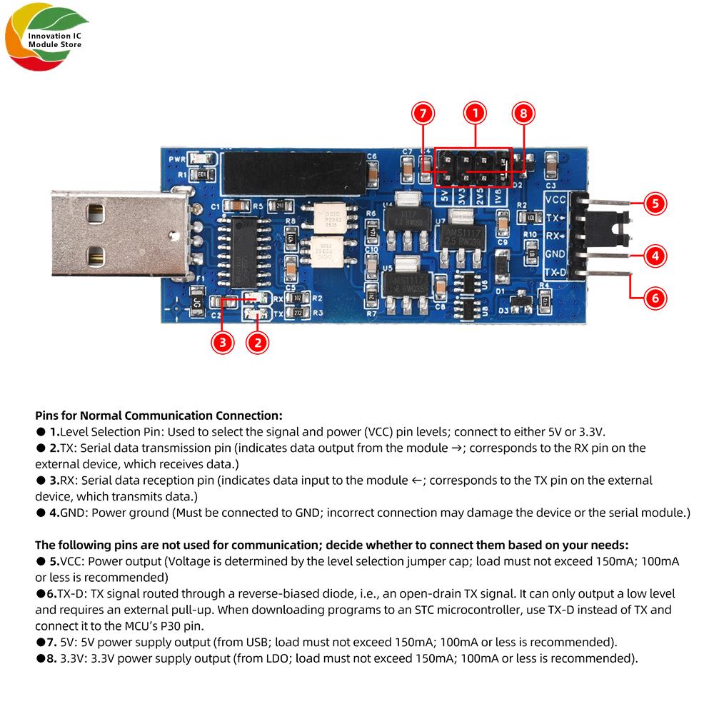 Модуль последовательного порта с фотоэлектрической изоляцией CH340 USB-TTL 5V3.3V2.5V1.8V Четырехуровневый USB-интерфейс