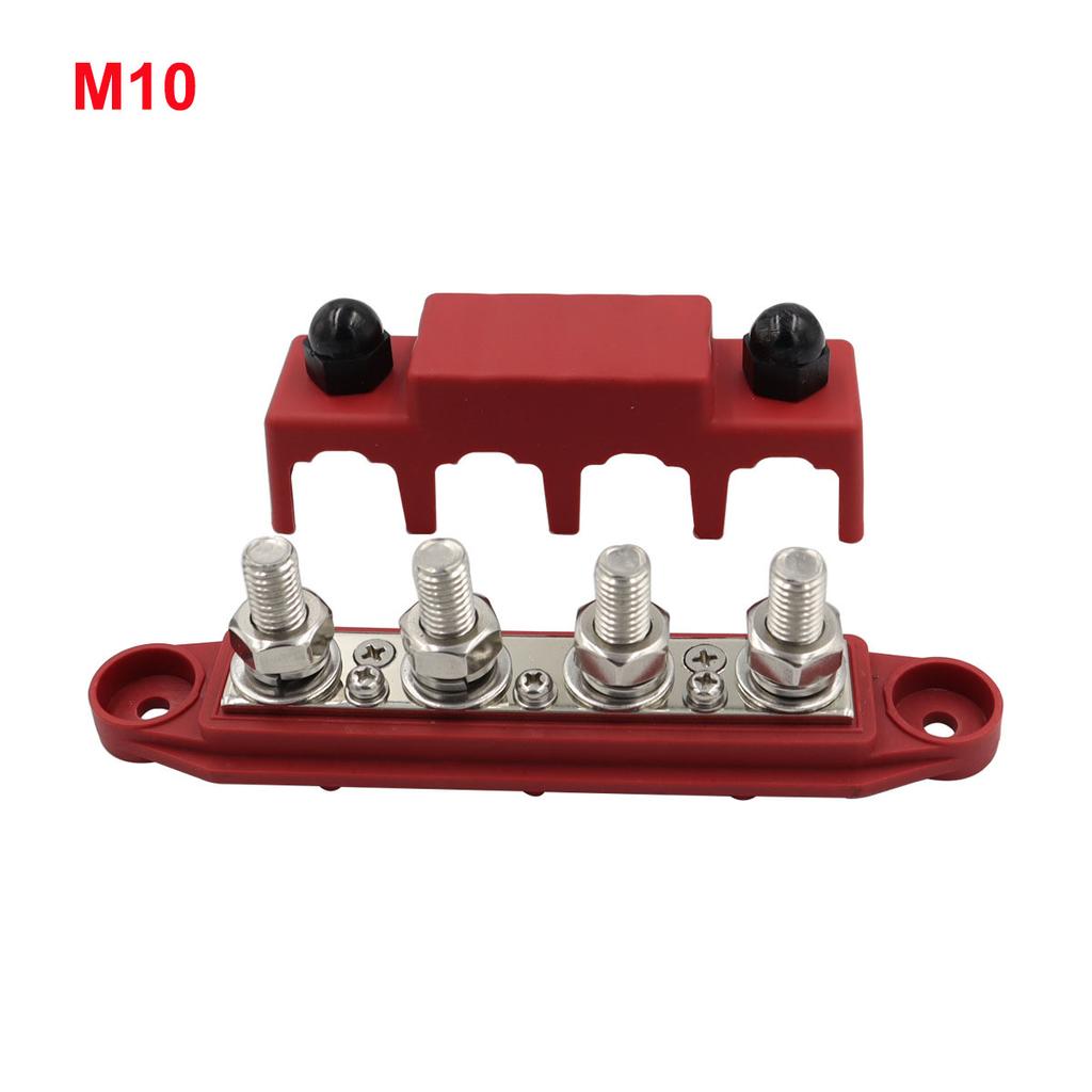 12V Power Distribution Block 250A Bus Bar Terminal Block with Cover 4 X 3/8" Terminal Studs 3 X #8 Terminal Screw 48VDC 300VAC