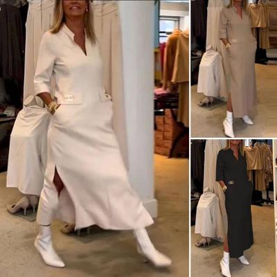 Элегантное женское платье 1 шт., H-образный дизайн, облегающий крой, однотонная полиэфирная ткань, удобный свободный крой, идеально подходит для офиса, повседневной пляжной вечеринки, шопинга