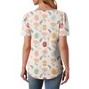 Ladies' Fashionable Printed Round Neck Pleated Short Sleeved Shirt