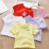 Summer Embroidered Ice Silk Ruffle T-Shirt for Little Girls