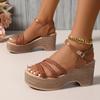 Women's Braided High Heels Sandals 2024 Summer Chunky Platform Gladiator Sandals Woman Ankle Straps Vacation Casual Beach Shoes