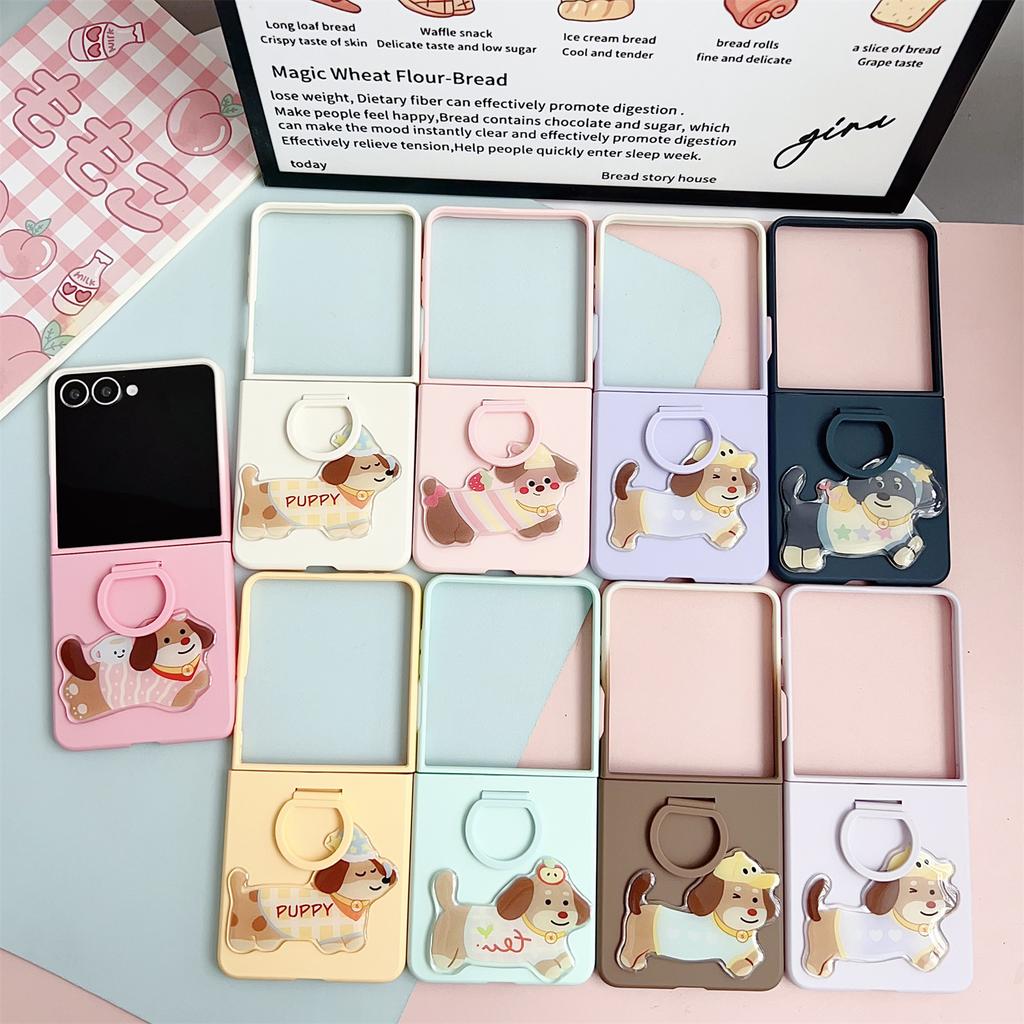 Для Samsung Galaxy Z Flip7 5G Чехол Скин Тактильный Силиконовый Кольцо ПК ТПУ Чехол для телефона с Мультяшной Наклейкой Такса