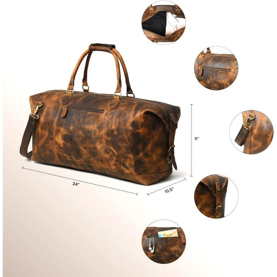 Сумка-даффл из кожи буйвола 24 дюйма | Дорожная сумка из натуральной кожи для мужчин и женщин | Ручная кладь | Мужская сумка-даффл