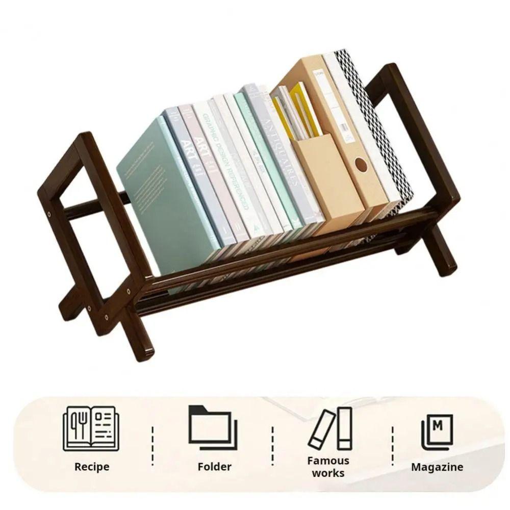 Bamboo Wood Book Display Shelf Quick Assembly Document Organizer Magazine Storage Rack Home