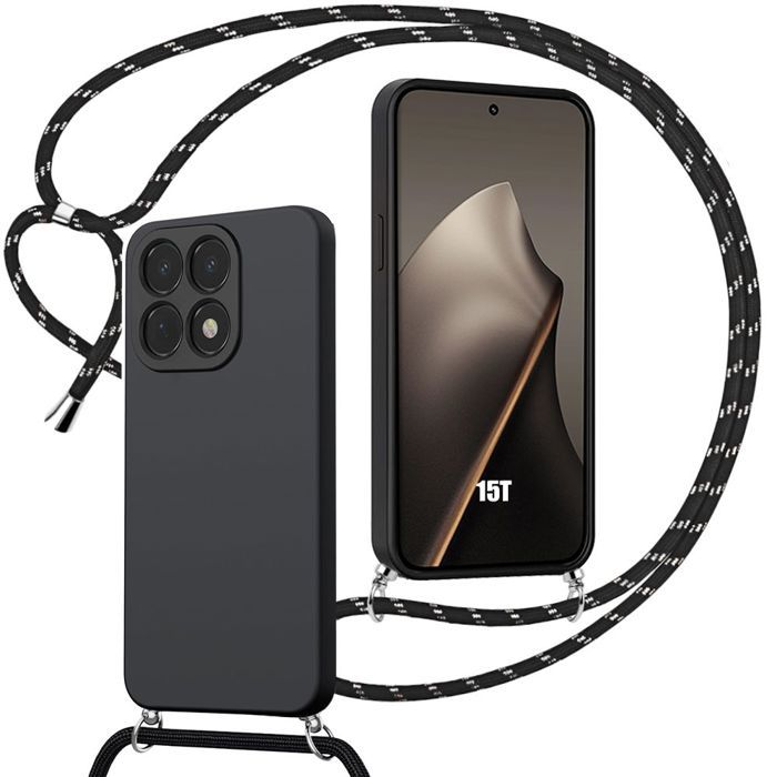 Coque pour Xiaomi 15T, Protection Silicone Liquide Antichoc Anti-Rayure avec Cordon Noir