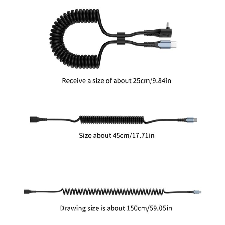Спиральный USB C - USB C кабель, гибкая длина, PD60W, быстрая зарядка, передача данных для телефонов, планшетов, шнур питания, линия данных