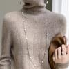 Осенне-зимний свитер, женский джемпер с высоким воротом, однотонный свитер, длинный рукав, теплый кашемировый свитер из мериносовой шерсти