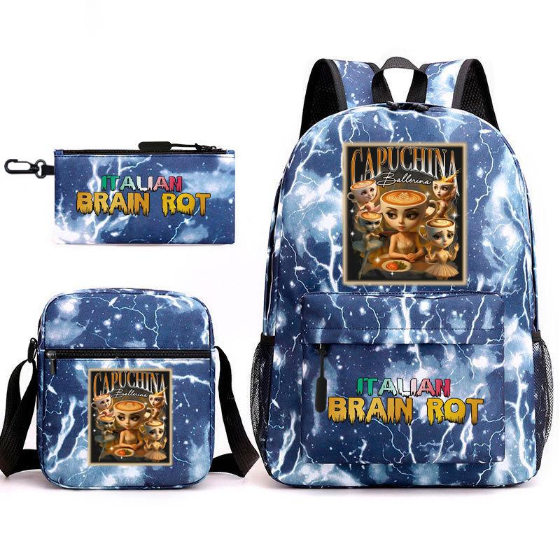 Abstract Foreign Shanhaijing Children's Schoolbag Tongtongsahur Cartoon Primary School Student Backpack Three-piece Set L