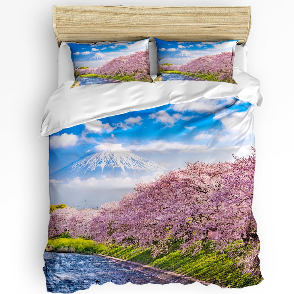 Japanese Mount Fuji Sakura Tree Flower Duvet Cover 3pcs Bedding Set Home Textile Quilt Cover Pillowcases Bedding Set No Sheet